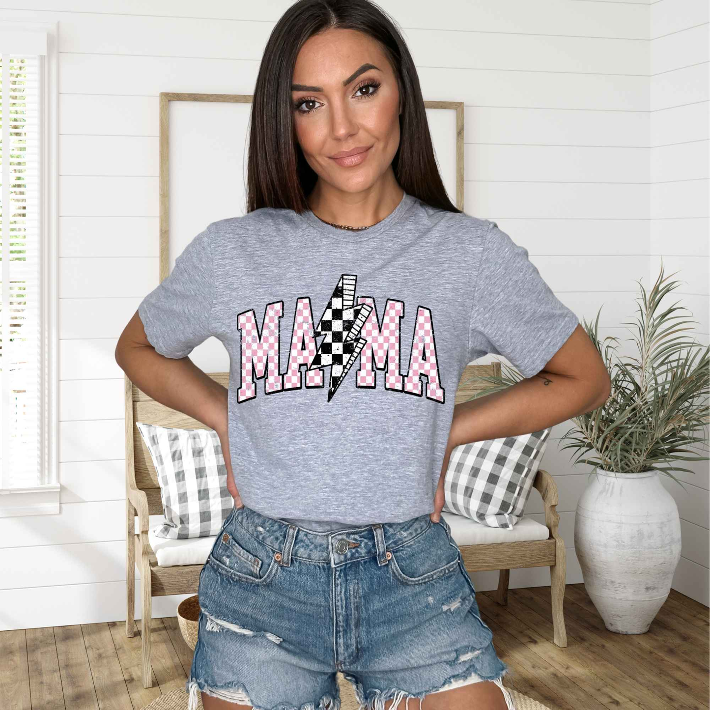 Pink Checkered Mama Tee