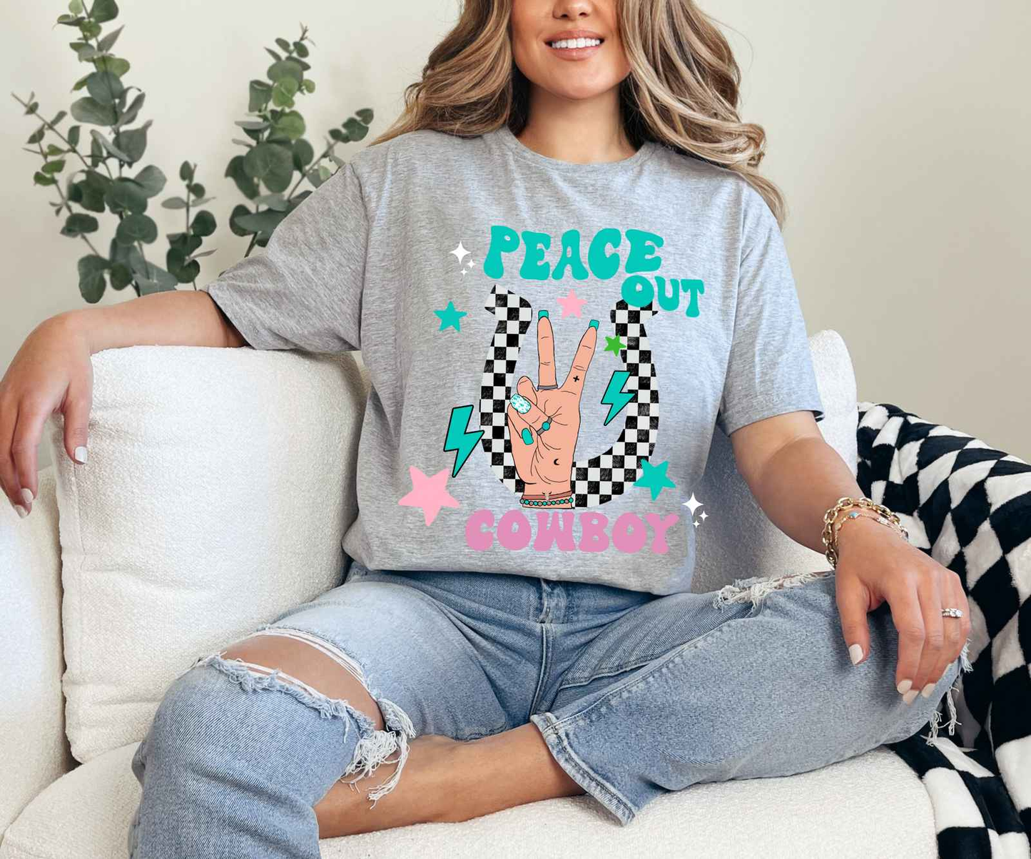 Peace Out Cowboy Tee Athletic Gray