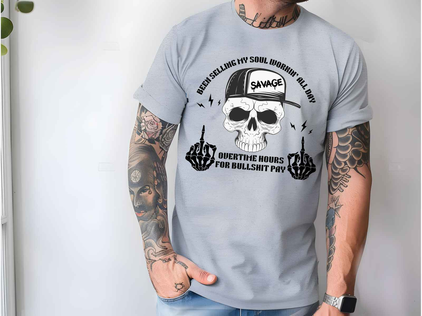 Workin’ All Day Skeleton Shirt Athletic Gray