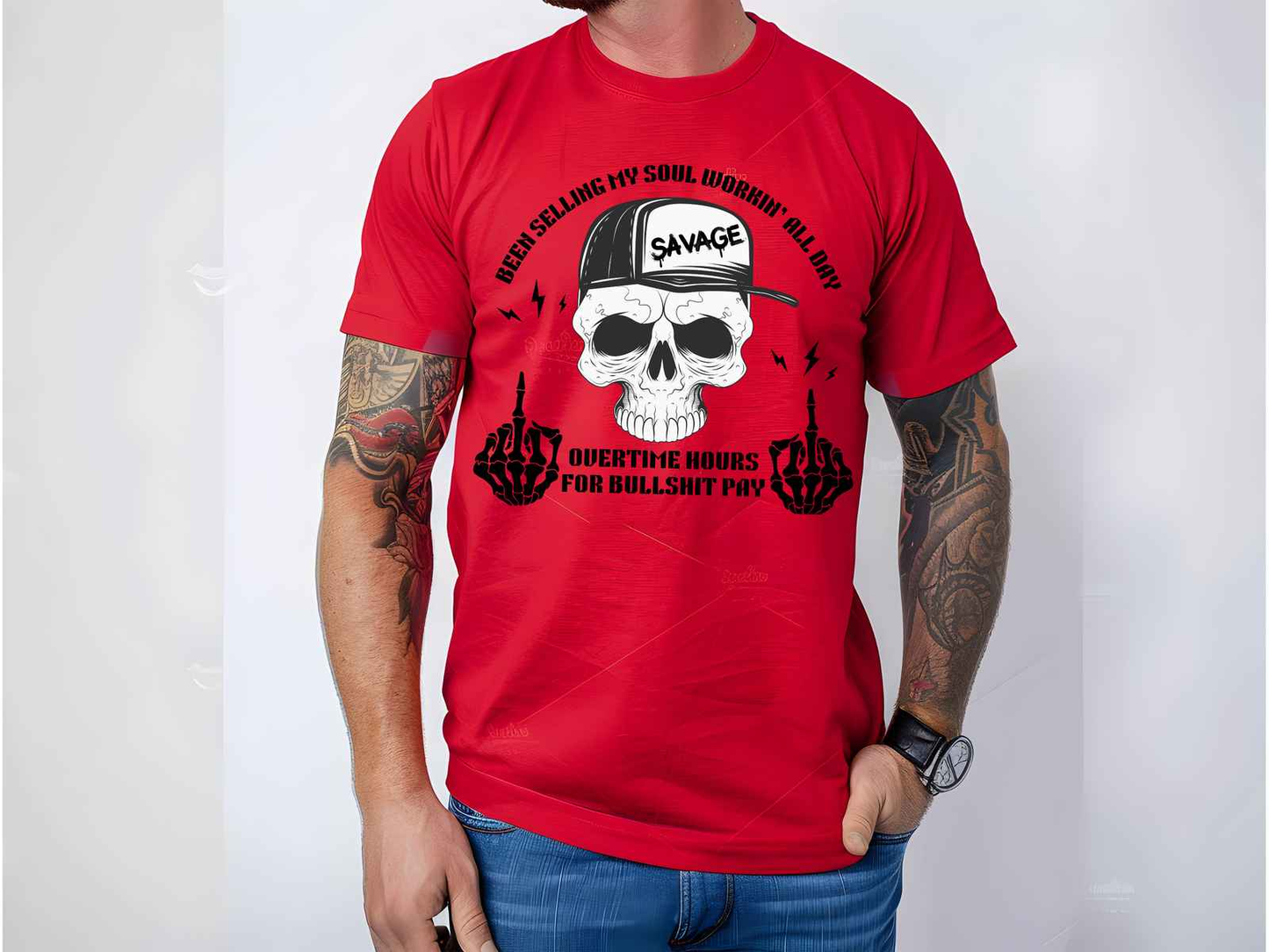 Workin’ All Day Skeleton Shirt Red