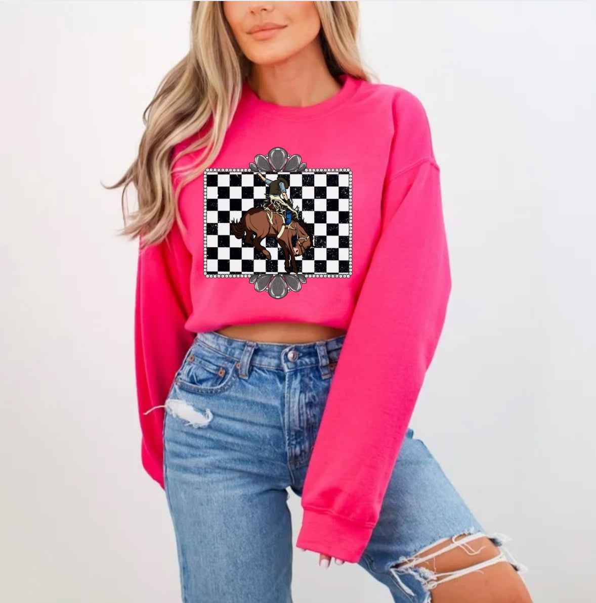 Checkered Buckin' Bronc Crew