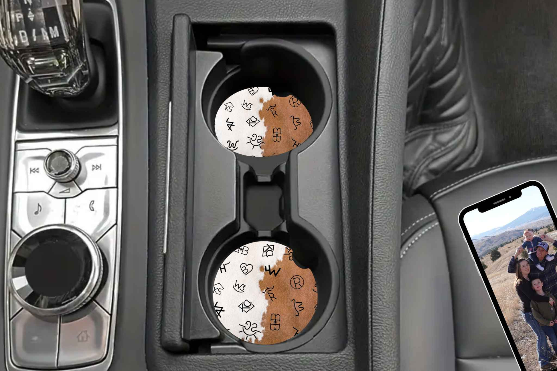 Cowhide Branded Car Coasters