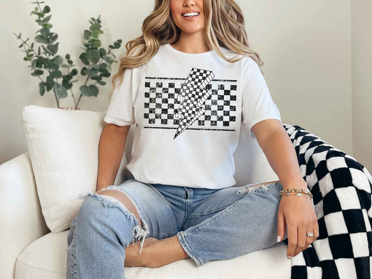 Checkered Lightning Bolt Tee White