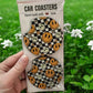 Retro Checkered Happy Face Car Coasters