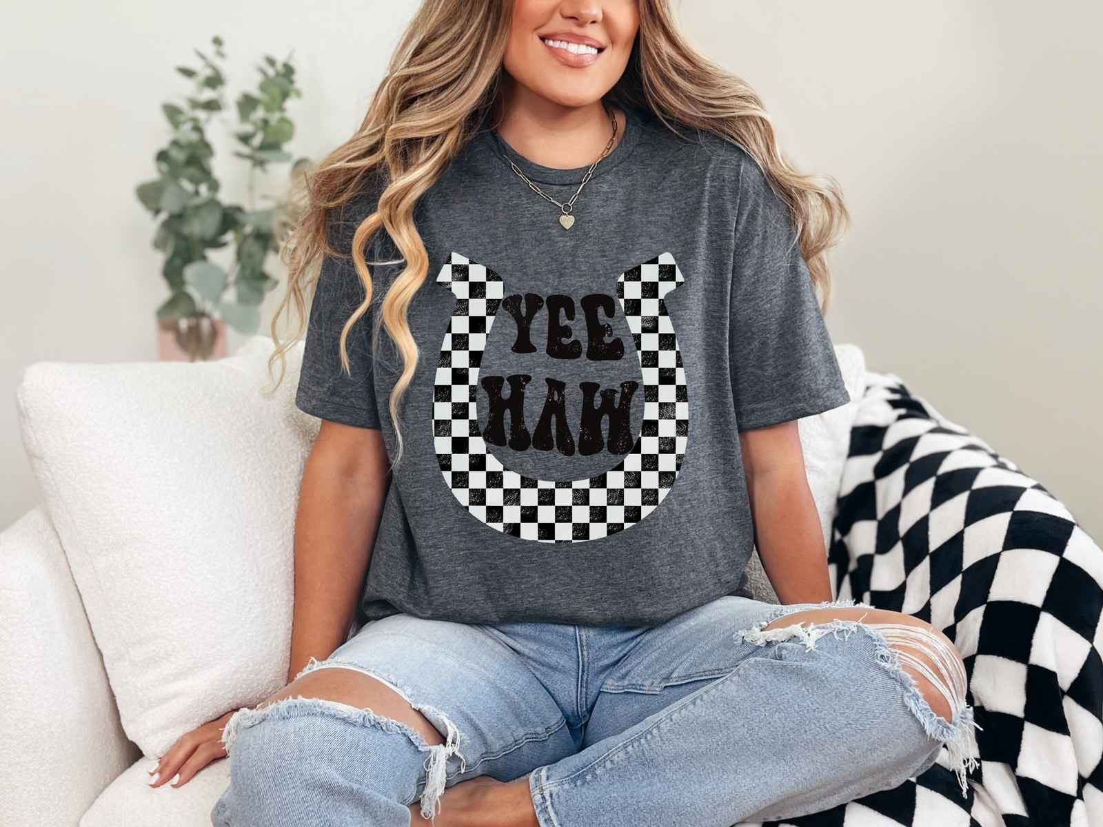 Checkered YeeHaw Tee Dark Heather