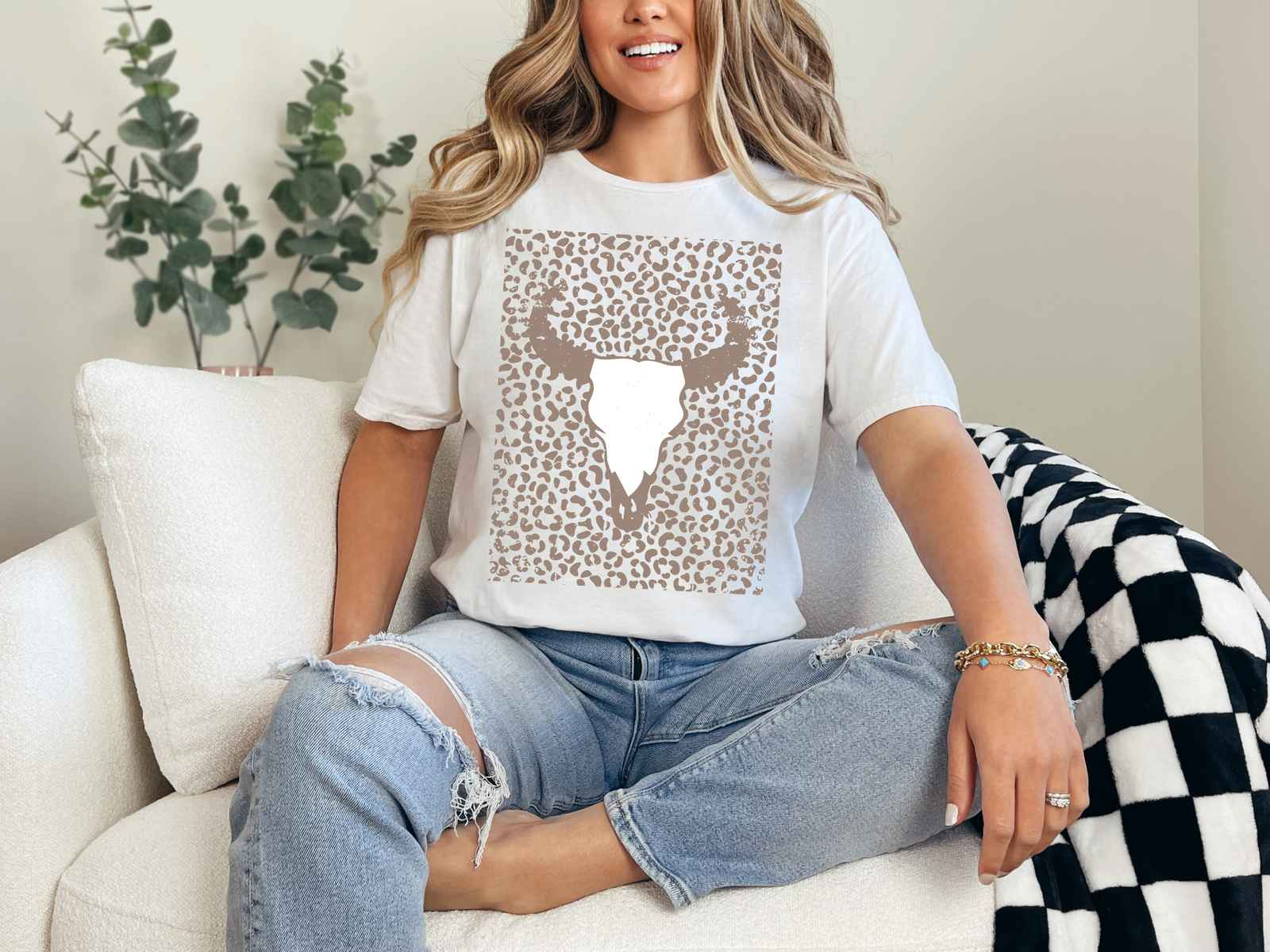Cheetah Cow Skull Tee White