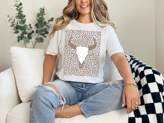 Cheetah Cow Skull Tee White