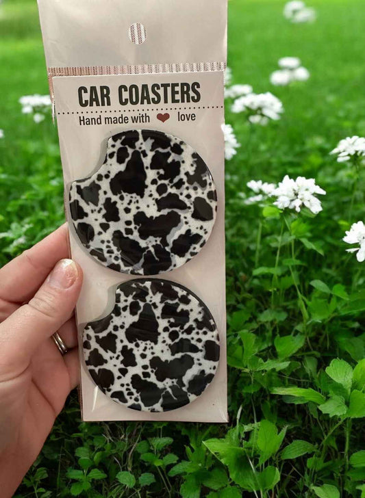 Cow Print Car Coasters