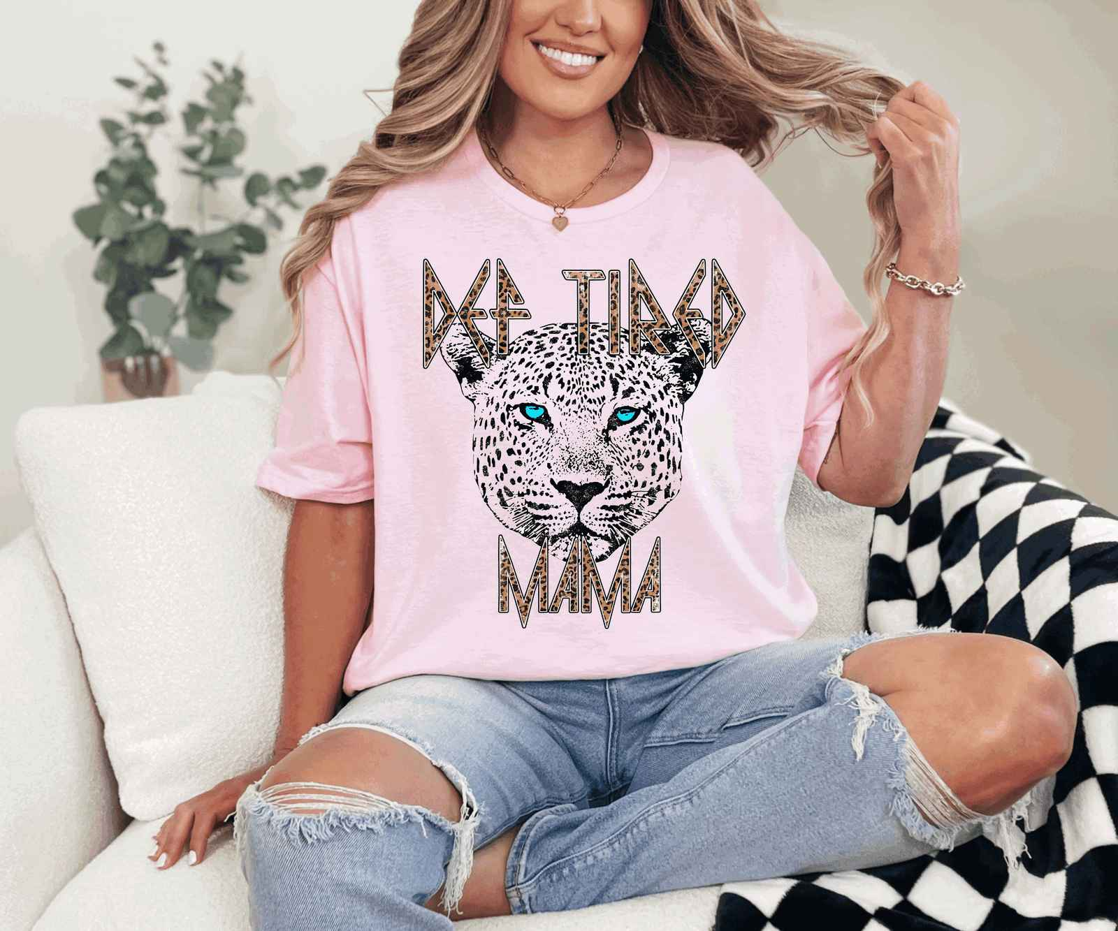 Def Tired Mama Tee Light Pink