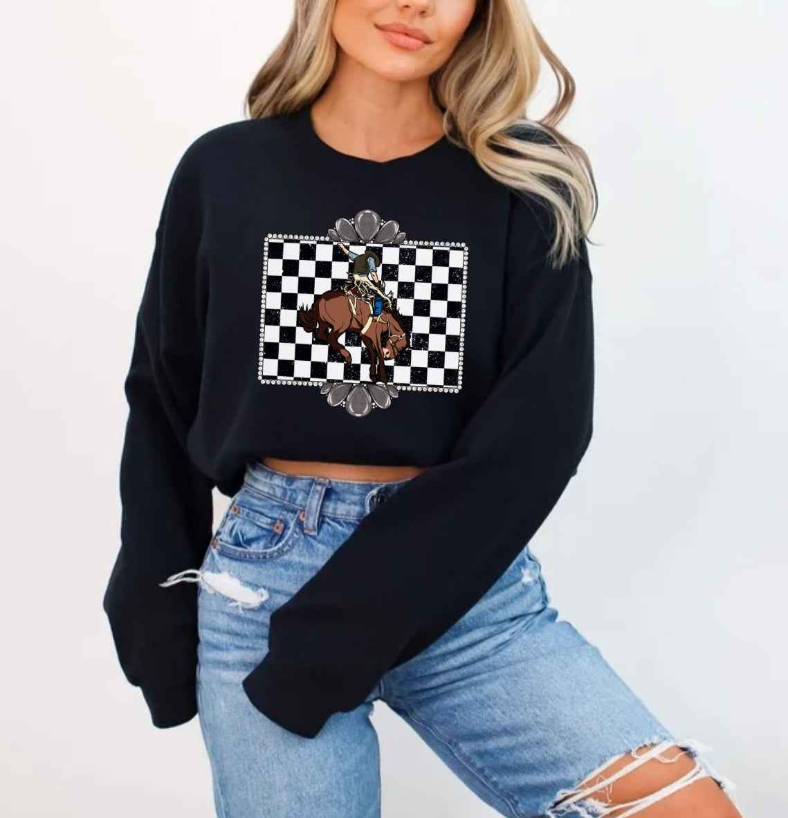 Checkered Buckin' Bronc Crew