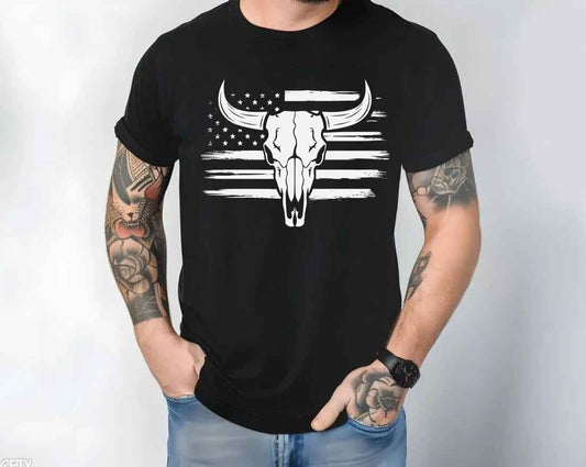 American Bull Skull Flag Shirt