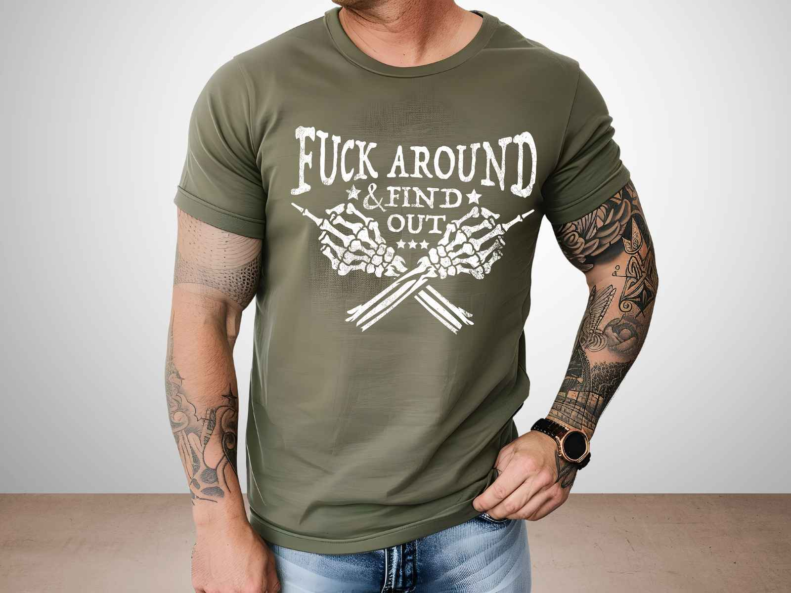 F*ck Around and Find Out Shirt Heather Military Green
