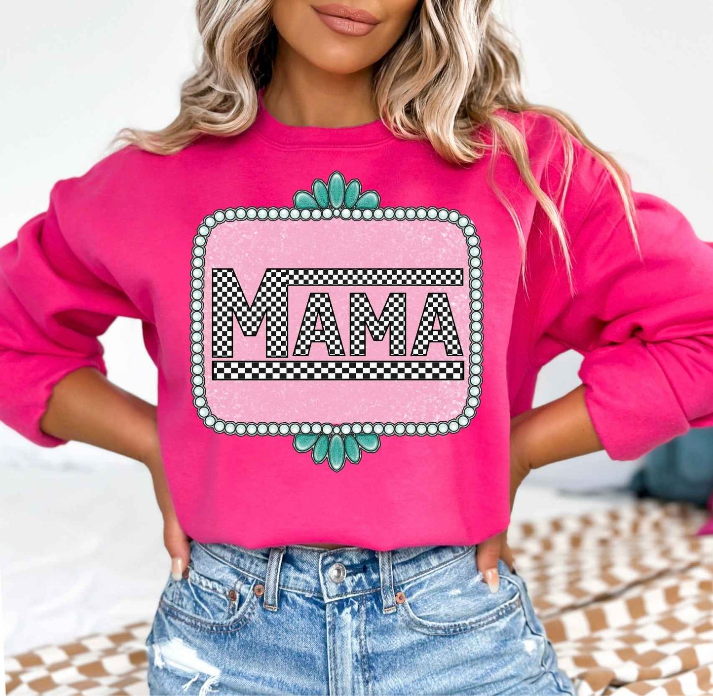 Checkered Western Mama Crew