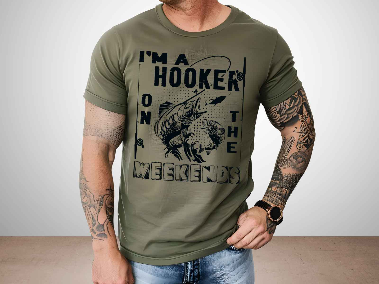 Hooker on the Weendends Shirt Heather Military Green