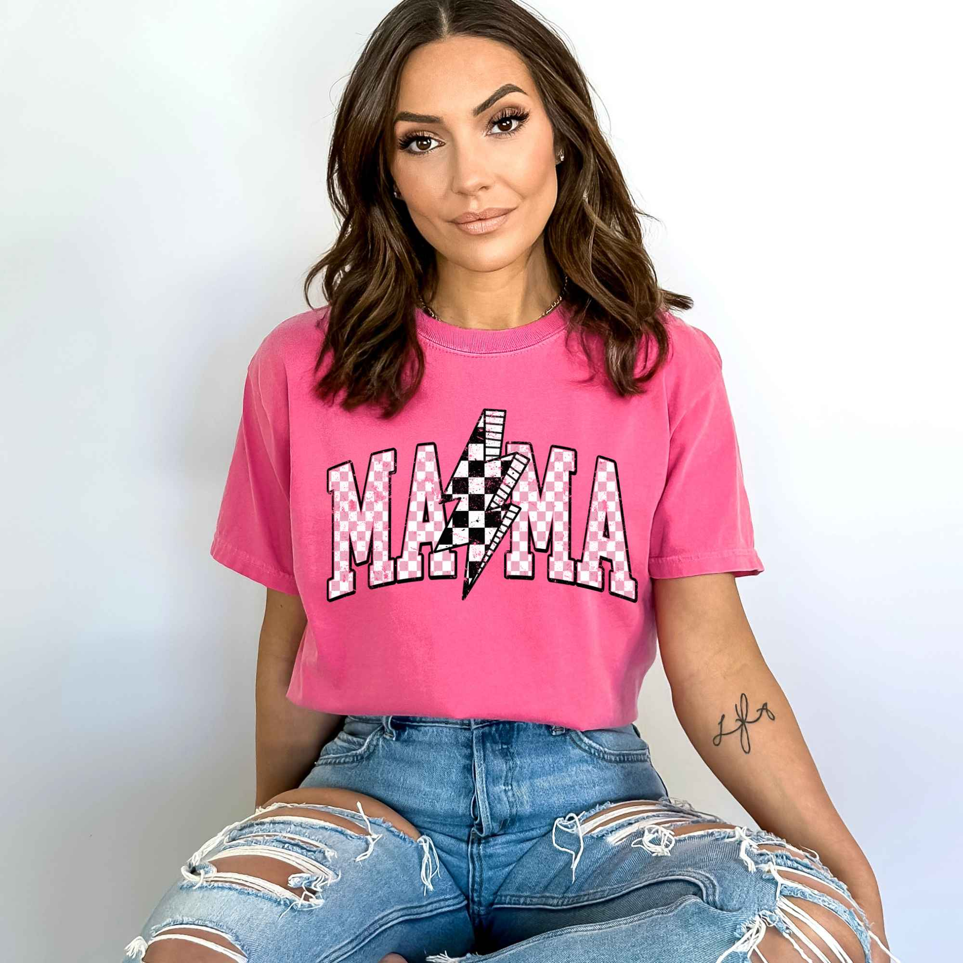 Pink Checkered Mama Tee