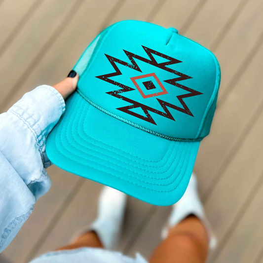Turquoise Aztec Trucker Hat