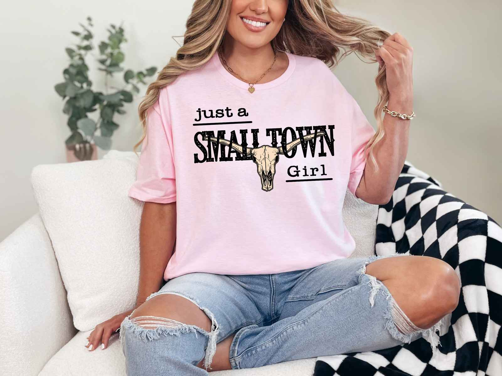 Just a Small Town Girl Tee Light Pink