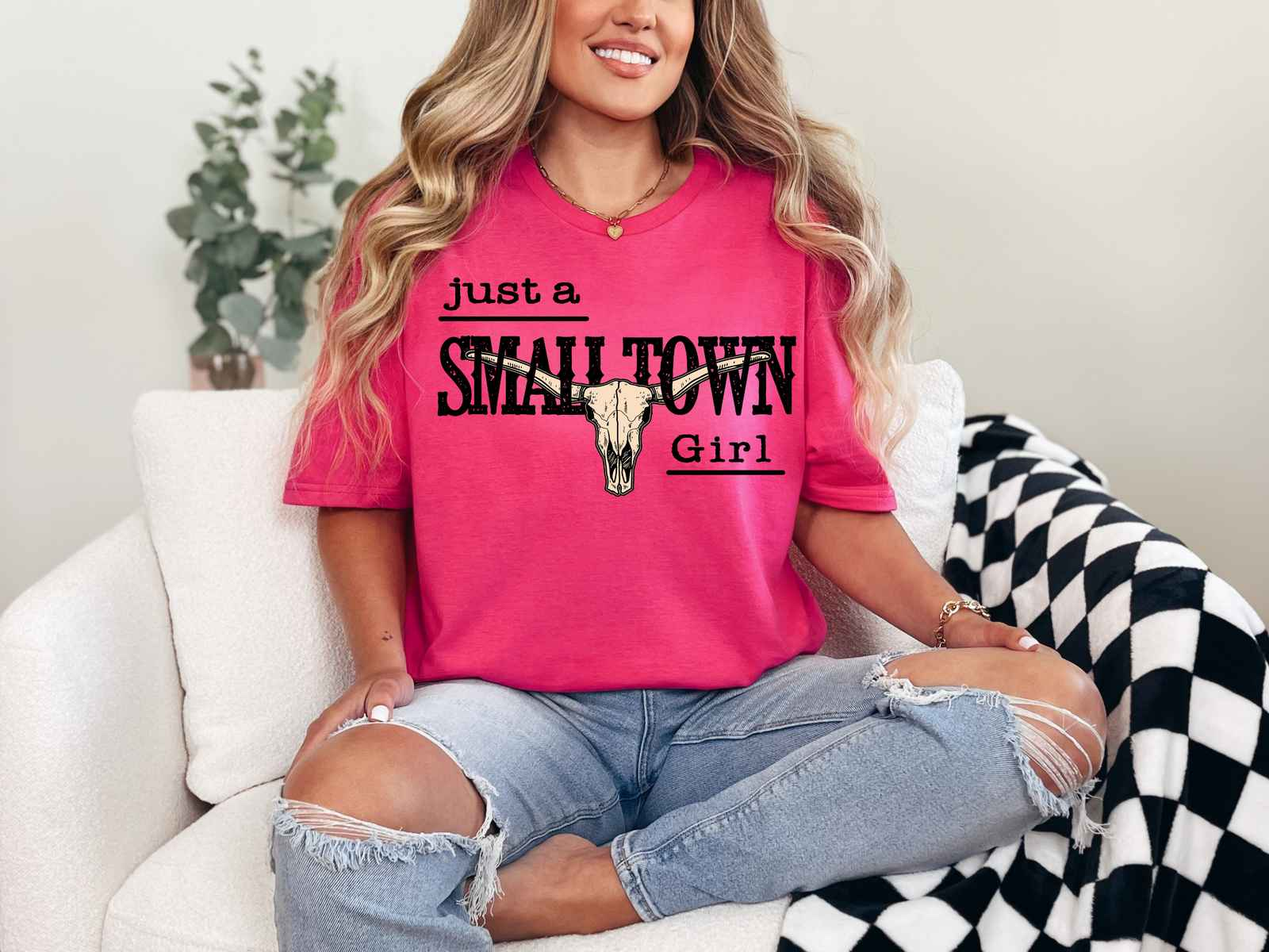 Just a Small Town Girl Tee Heliconia Pink