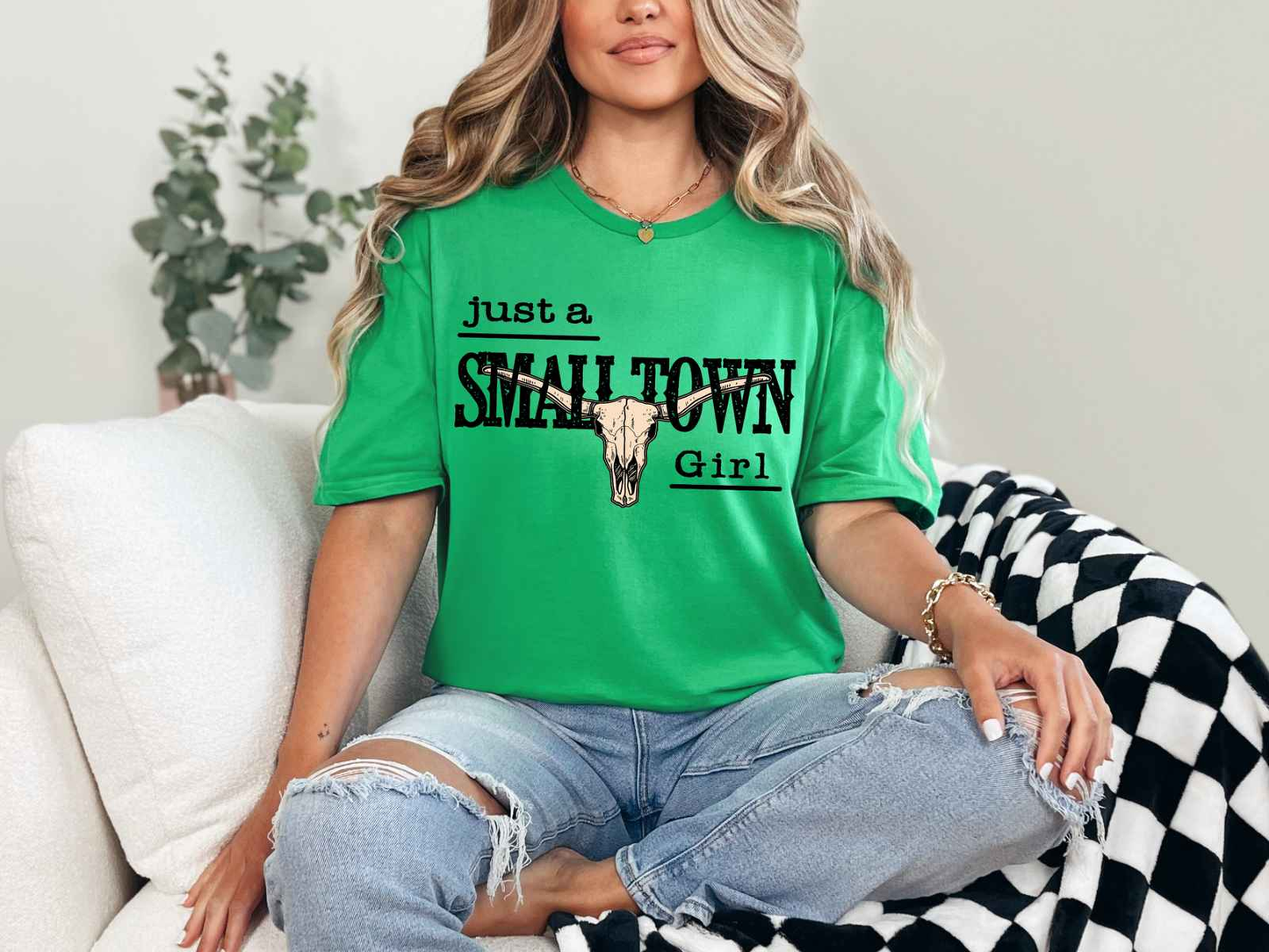 Just a Small Town Girl Tee Heather Irish Green