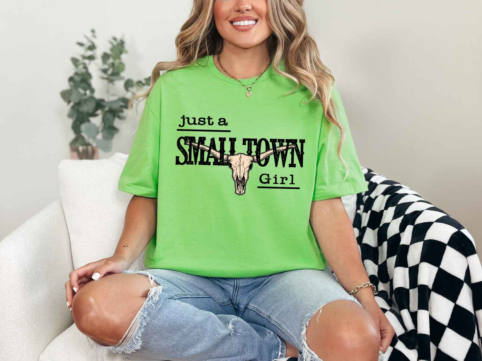 Just a Small Town Girl Tee Lime Green