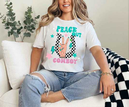 Peace Out Cowboy Tee White