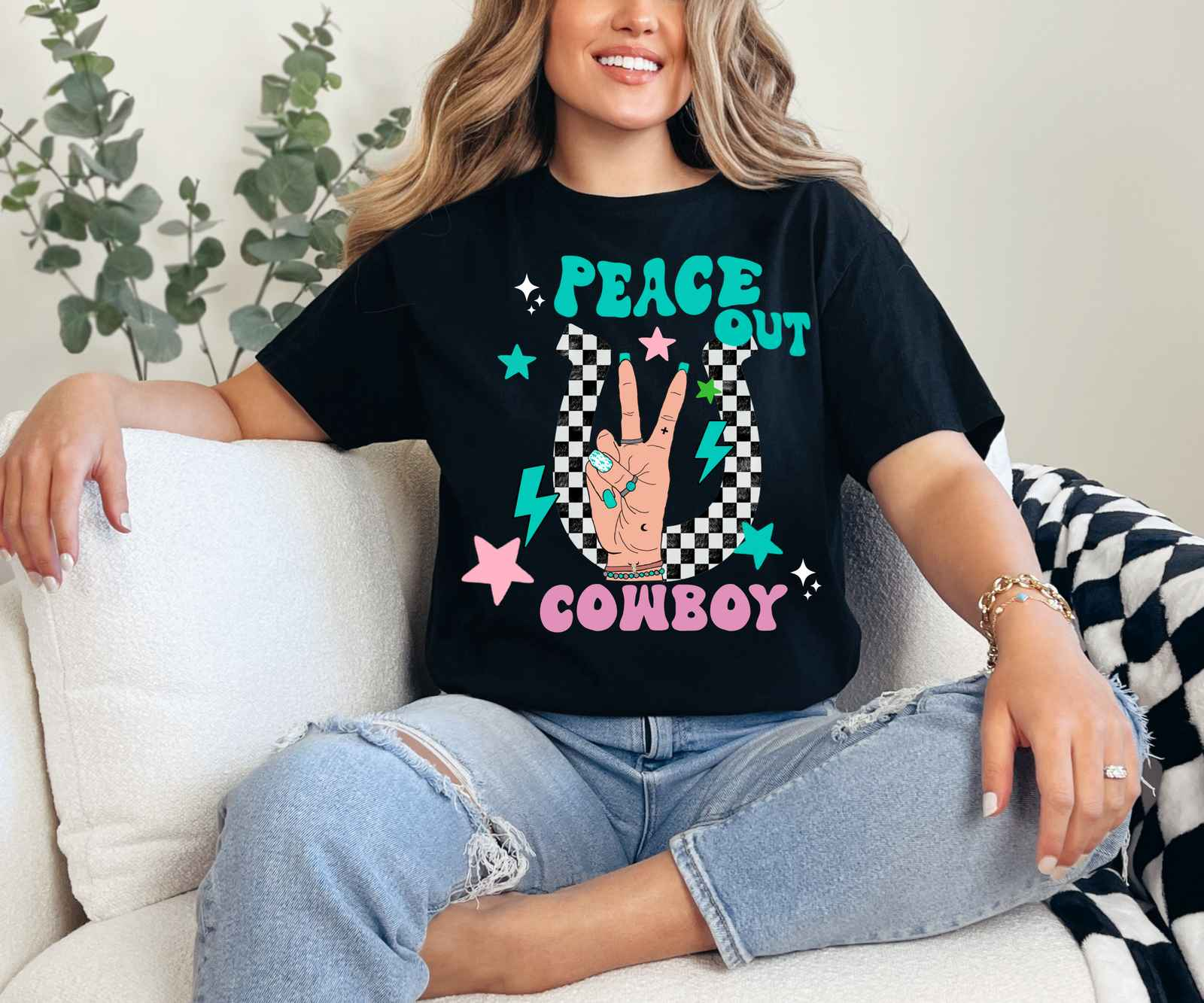 Peace Out Cowboy Tee Black
