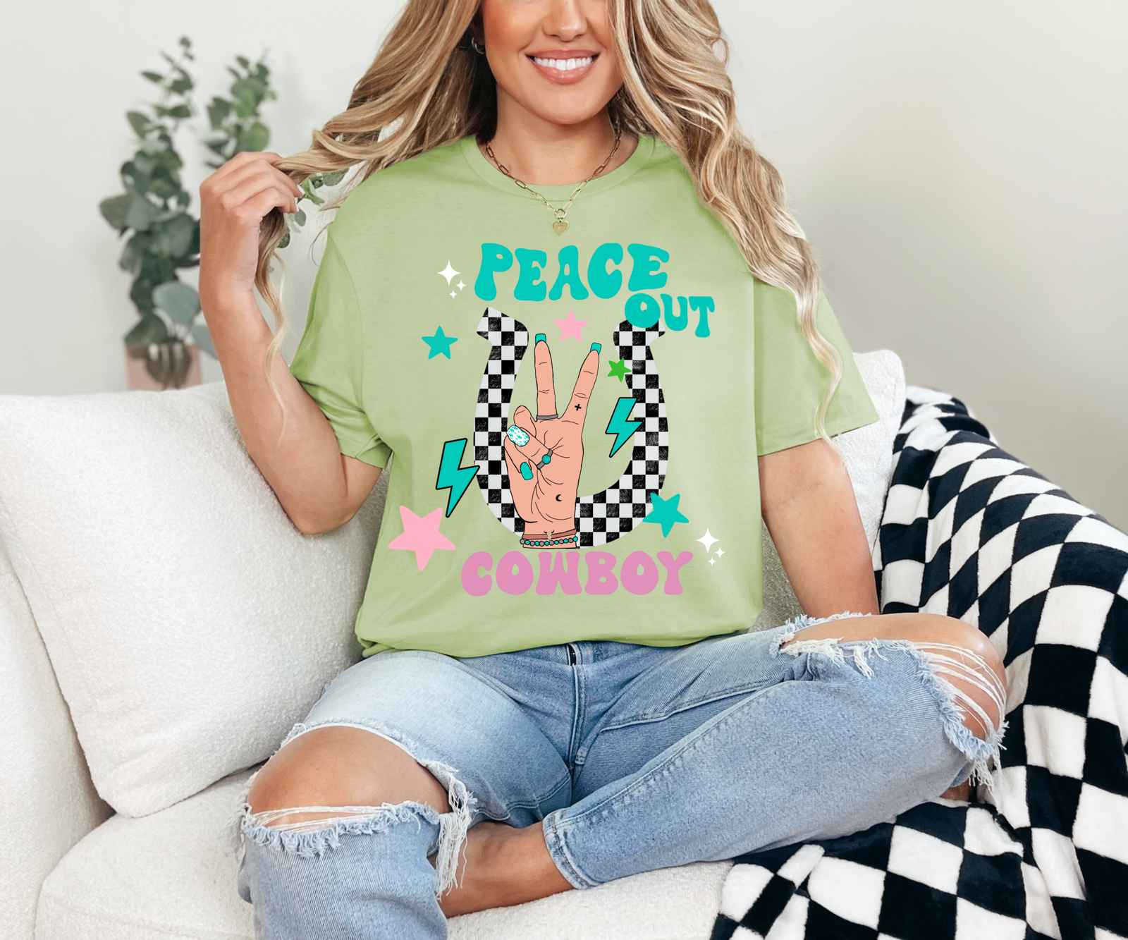 Peace Out Cowboy Tee Pistachio