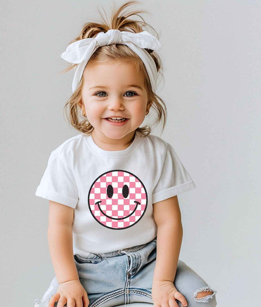 Pink Checkered Happy Face Shirt