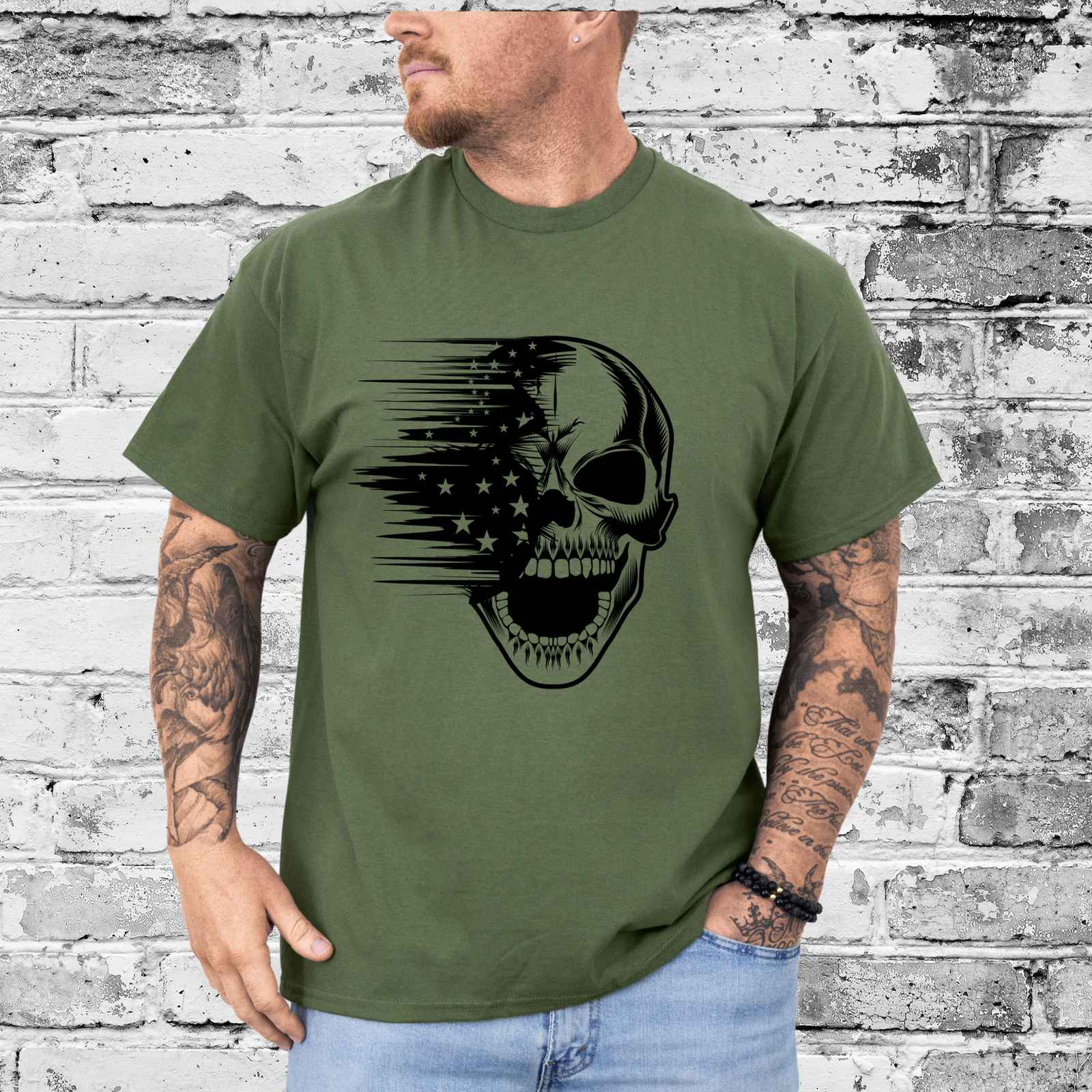 Skeleton Skull Shirt Heather Military Green