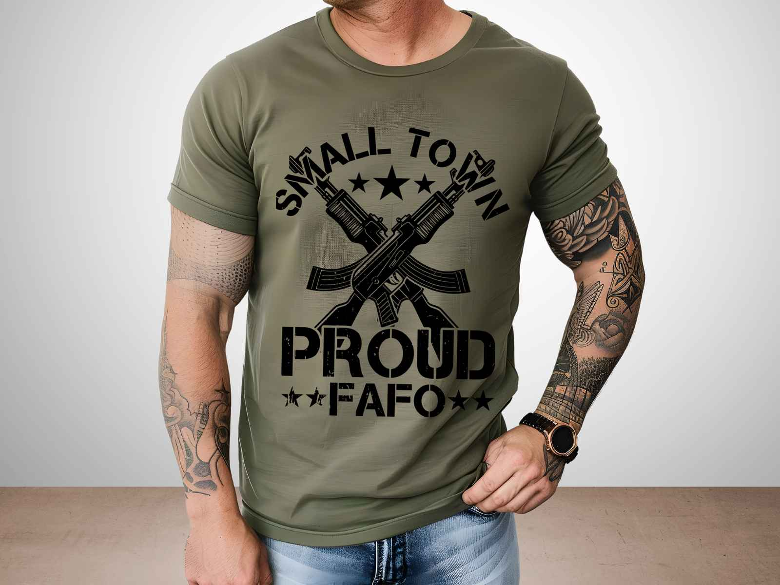 Small Town Proud Shirt Heather Military Green