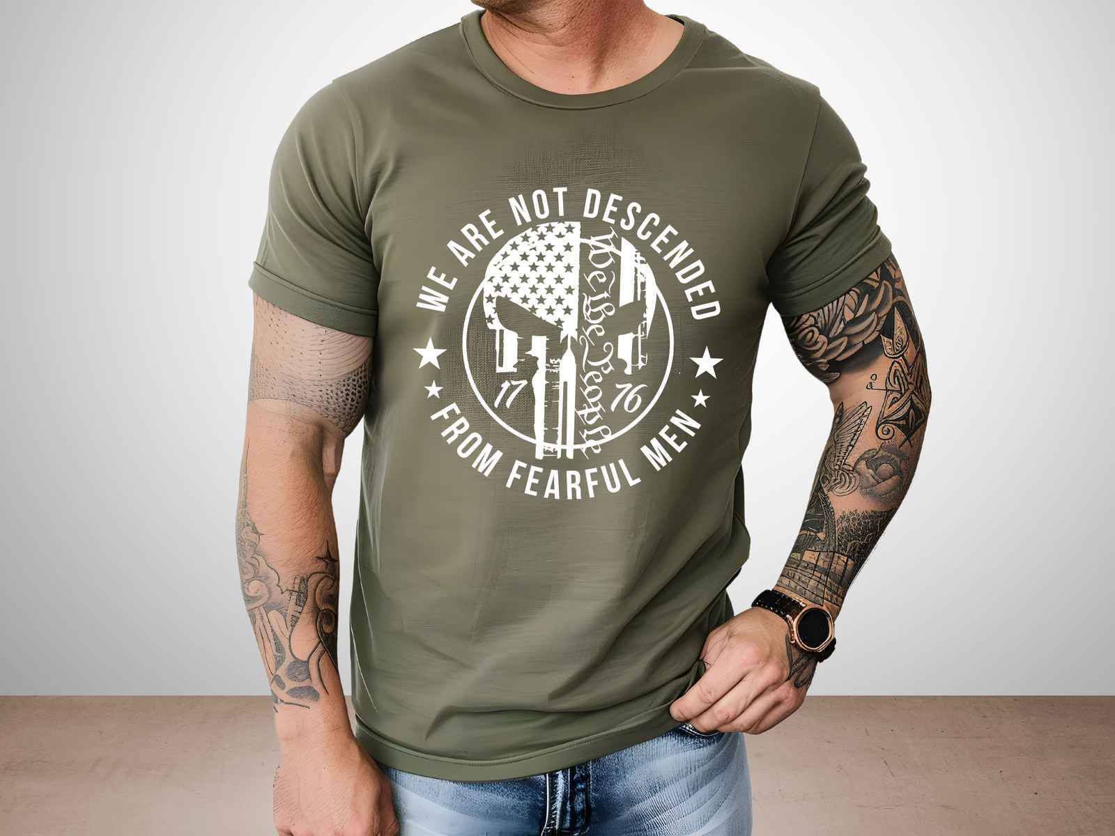 We Are Not Descended Shirt Heather Military Green