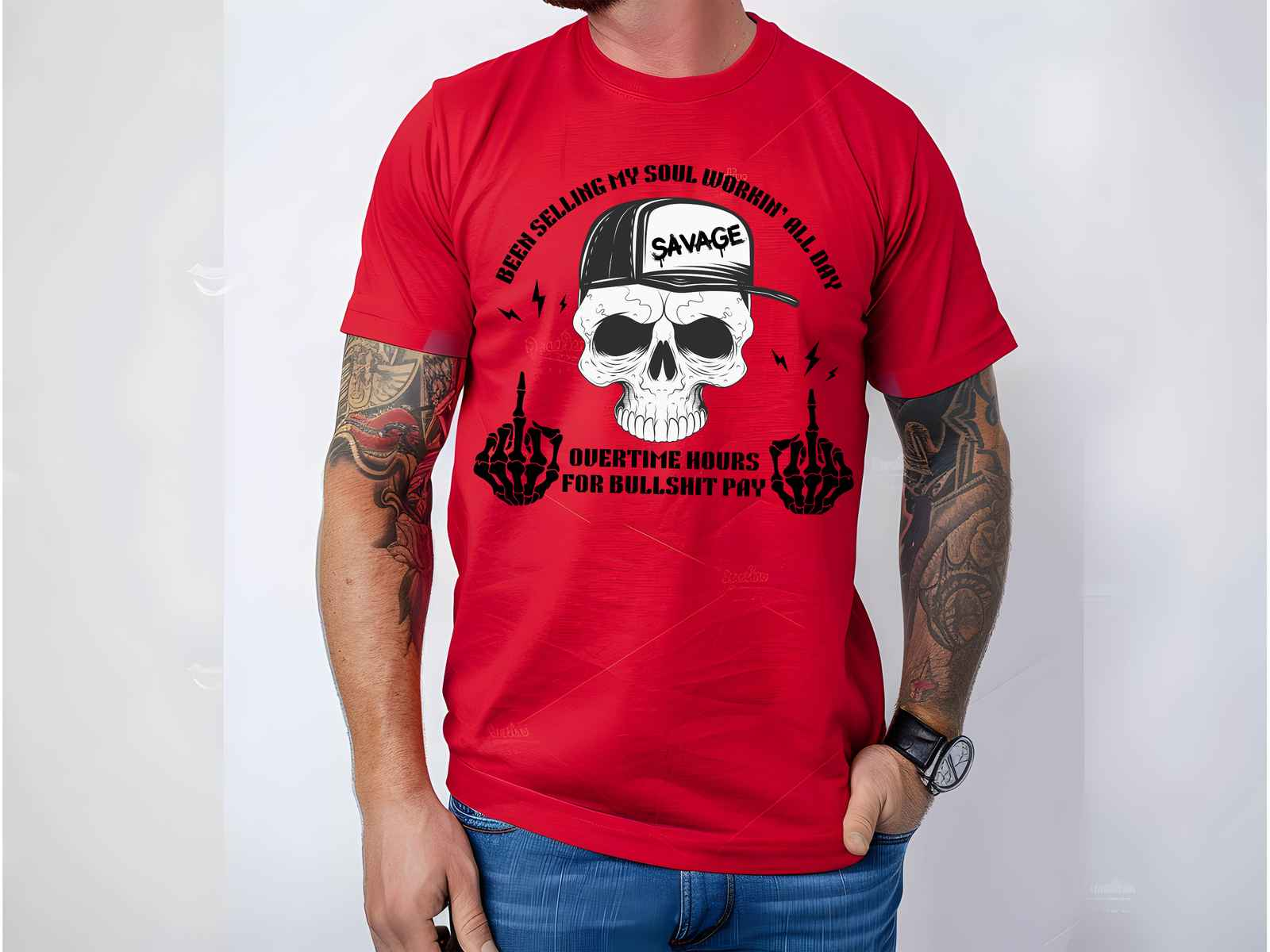 Workin’ All Day Skeleton Shirt Red